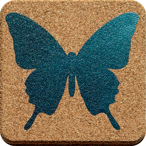 Teal Wash Butterflies 2 (Square) — designer art coaster on premium cork