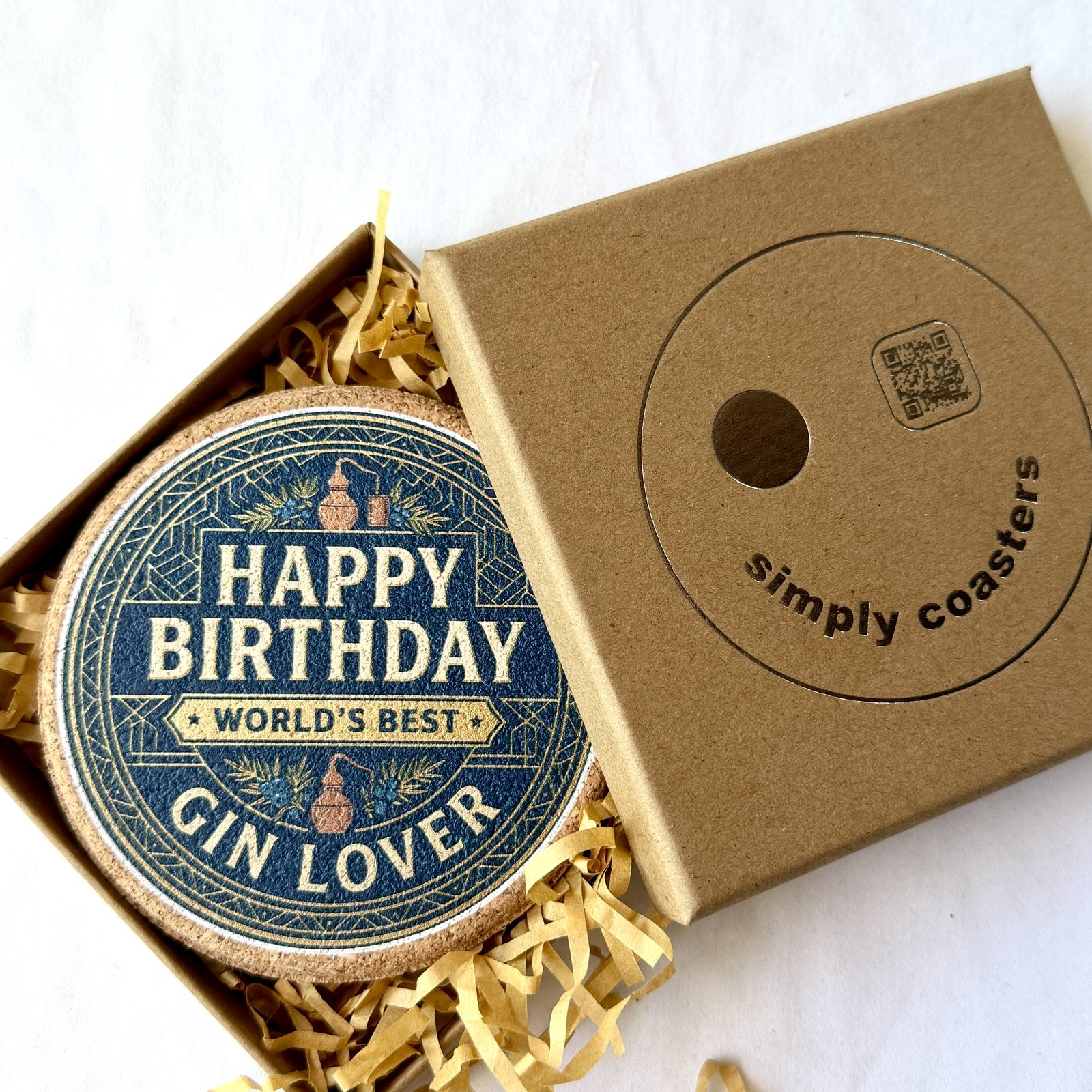 Gin Lover — For Him birthday coaster in Simply Coasters branded Kraft gift box