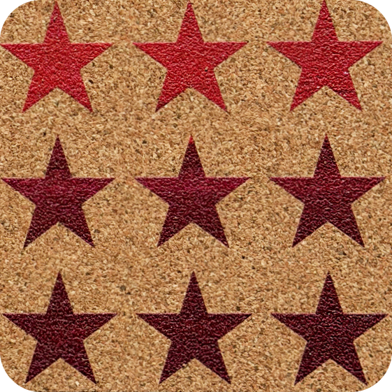 Crimson Wash Stars 4 (Square) — designer art coaster on premium cork