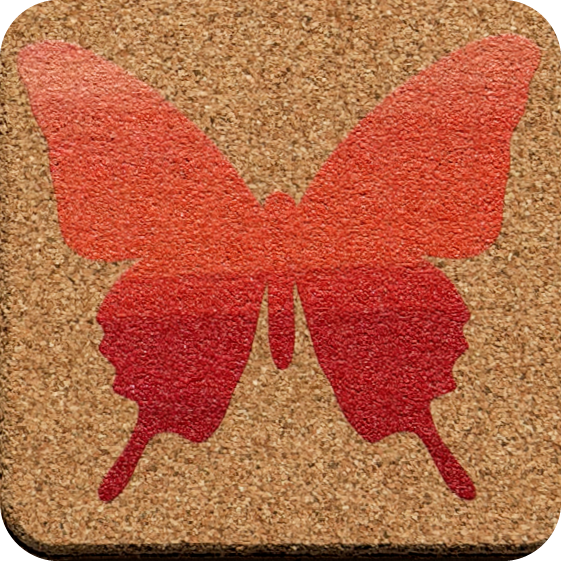 Red Wash Butterflies 3 (Square) — designer art coaster on premium cork