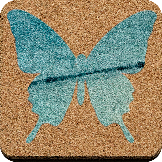 Teal Wash Butterflies 4 (Square) — designer art coaster on premium cork