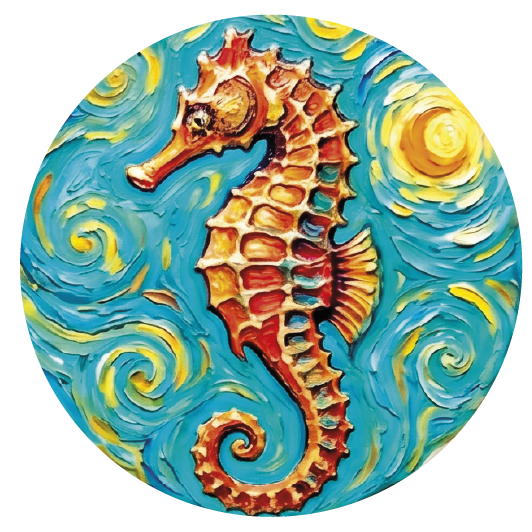 Van Gogh Seahorse 02 — Van Gogh-style cork coaster