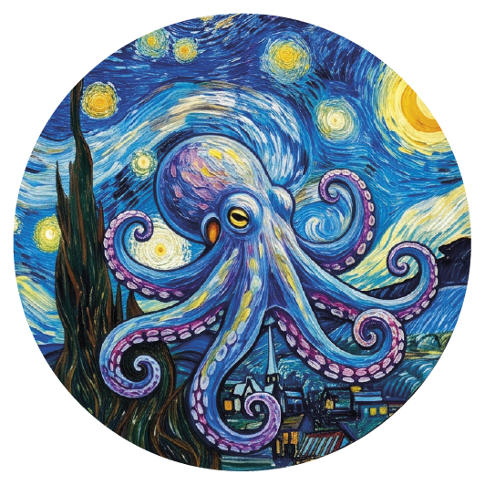 Van Gogh Octopus 04 — Van Gogh-style cork coaster