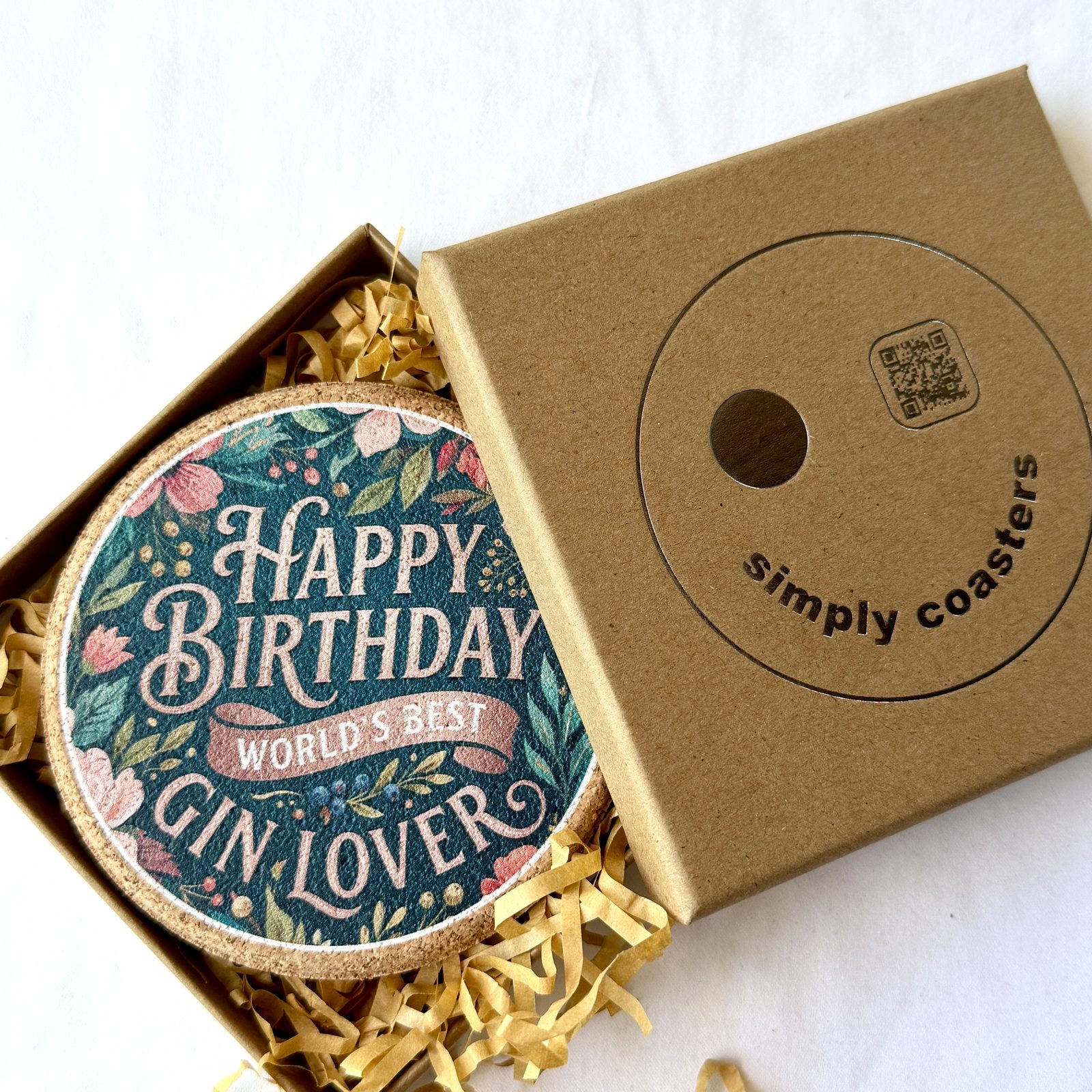 Gin Lover — For Her birthday coaster in Simply Coasters branded Kraft gift box