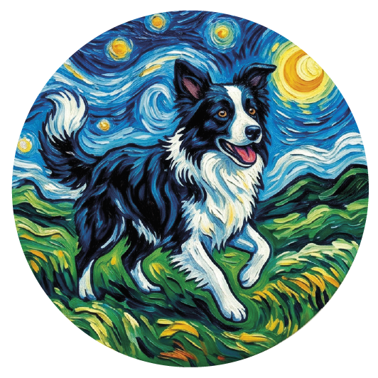 Van Gogh Border Collie — Van Gogh-style cork coaster