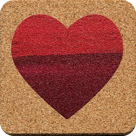 Crimson Wash Hearts 3 (Square) — designer art coaster on premium cork