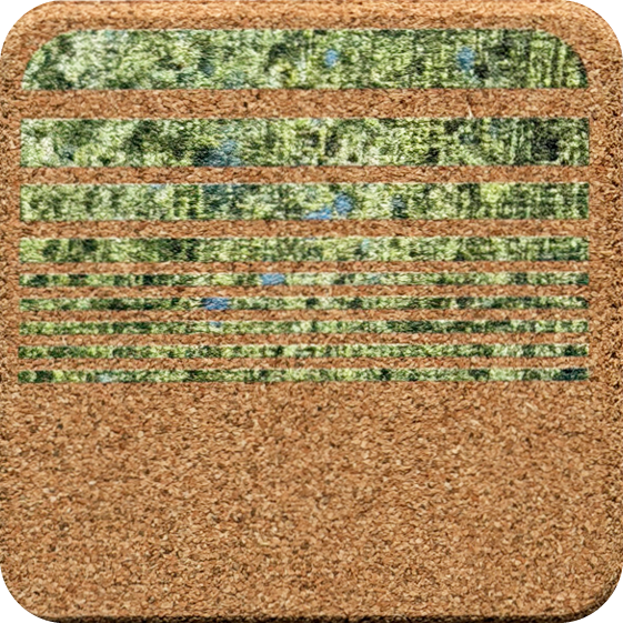 Green & Blue Splatter Lines 4 (Square) — designer art coaster on premium cork