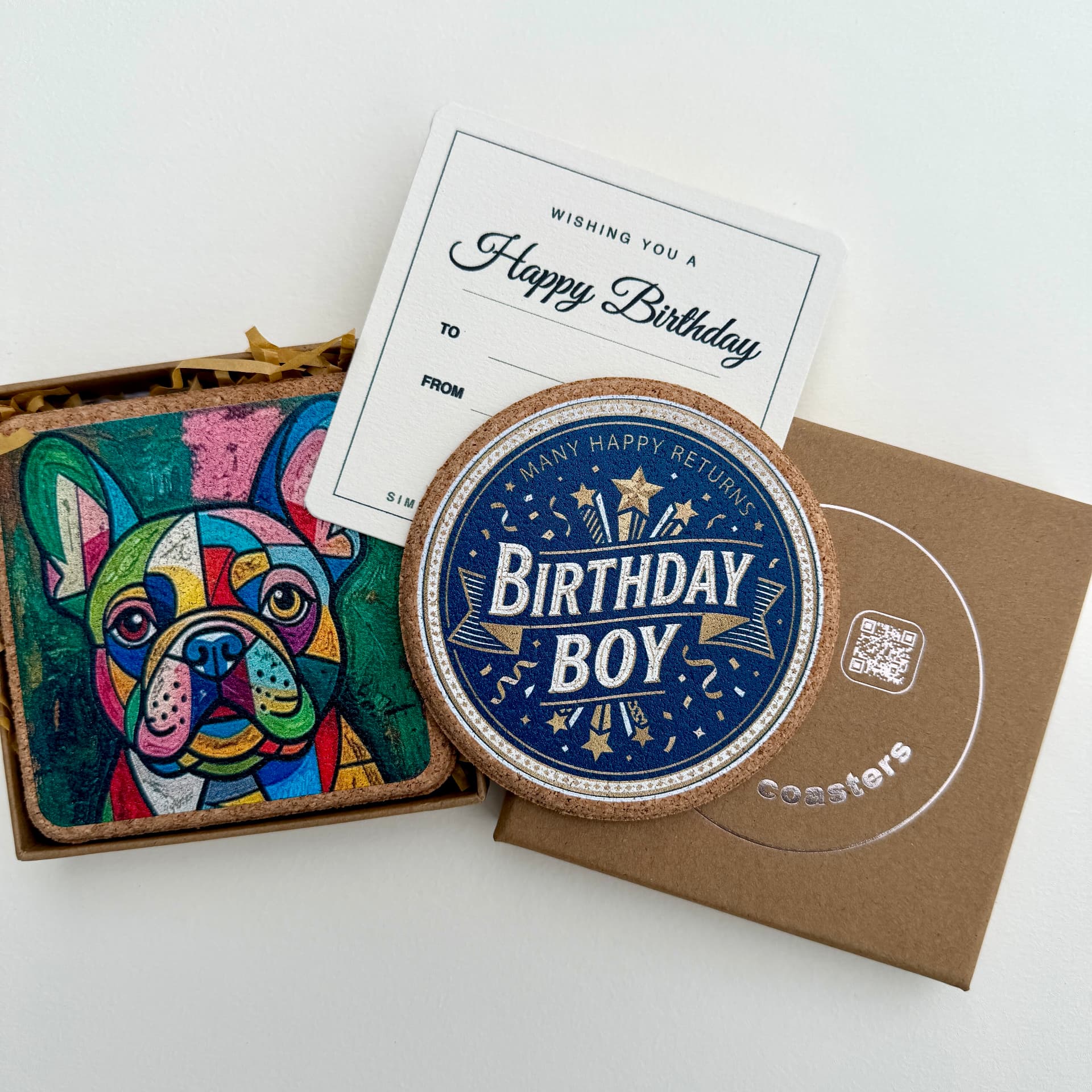 Birthday coaster gift box with card and add-on coaster 1