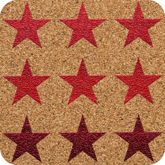 Crimson Wash Stars 3 (Square) — designer art coaster on premium cork