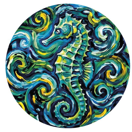 Van Gogh Seahorse 04 — Van Gogh-style cork coaster
