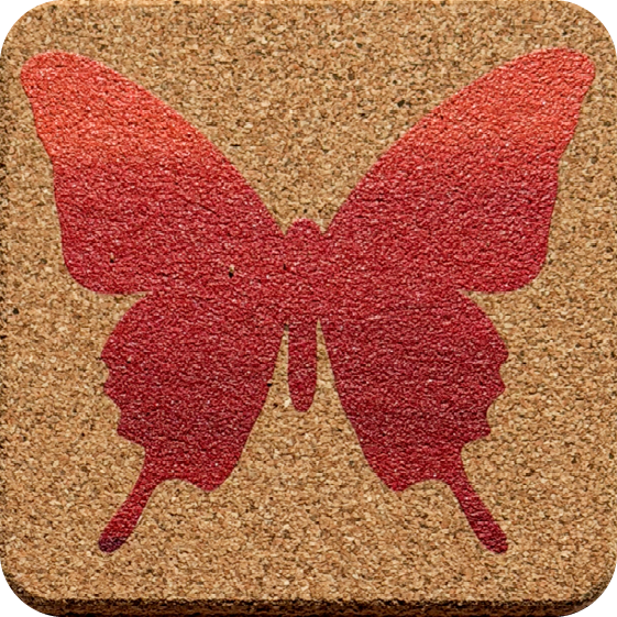 Red Wash Butterflies 4 (Square) — designer art coaster on premium cork