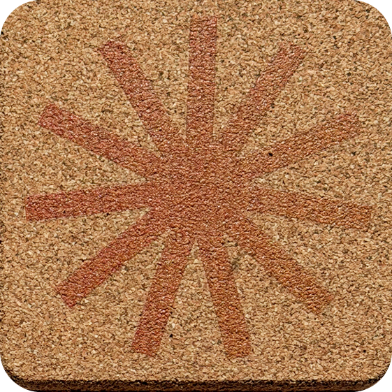Burnt Ochre Sunburst 2 (Square) — designer art coaster on premium cork