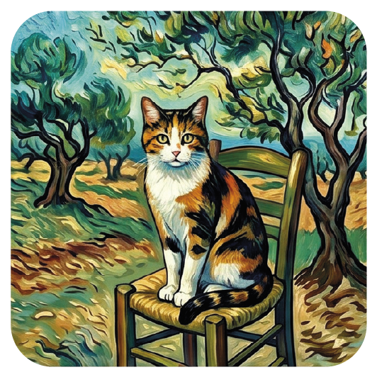 Van Gogh Cat 04 — Van Gogh-style cork coaster