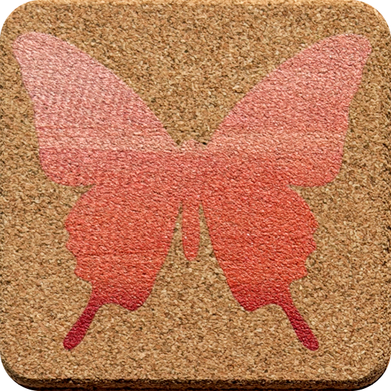 Red Wash Butterflies 1 (Square) — designer art coaster on premium cork