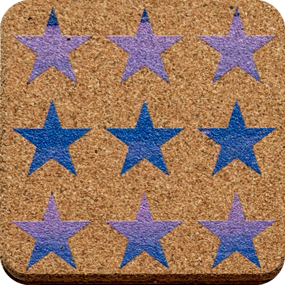 Purple Pallet Stars 1 (Square) — designer art coaster on premium cork