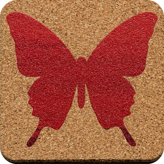 Red Wash Butterflies 2 (Square) — designer art coaster on premium cork