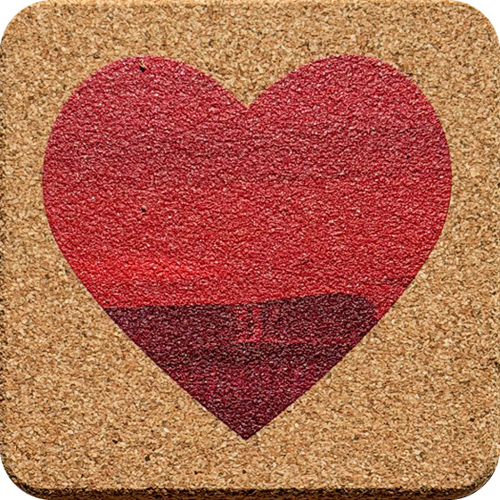 Crimson Wash Hearts 2 (Square) — designer art coaster on premium cork
