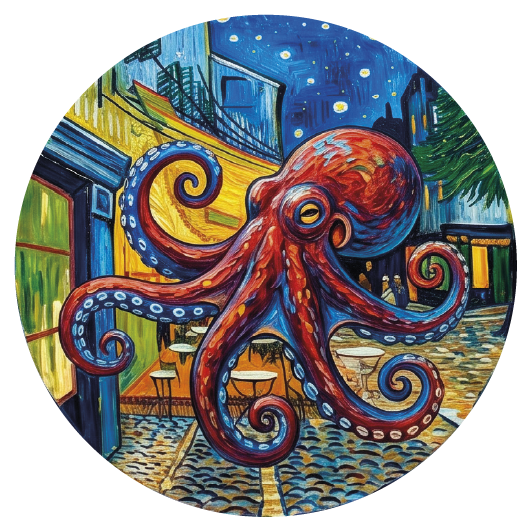 Van Gogh Octopus 01 — Van Gogh-style cork coaster
