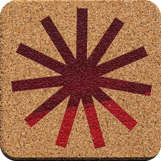 Crimson Wash Sunburst 4 (Square) — designer art coaster on premium cork