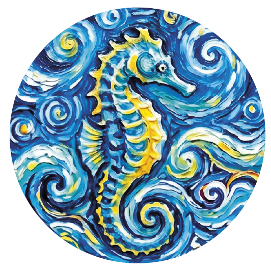 Van Gogh Seahorse 01 — Van Gogh-style cork coaster