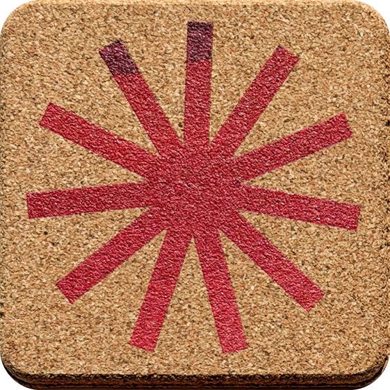 Crimson Wash Sunburst 1 (Square) — designer art coaster on premium cork