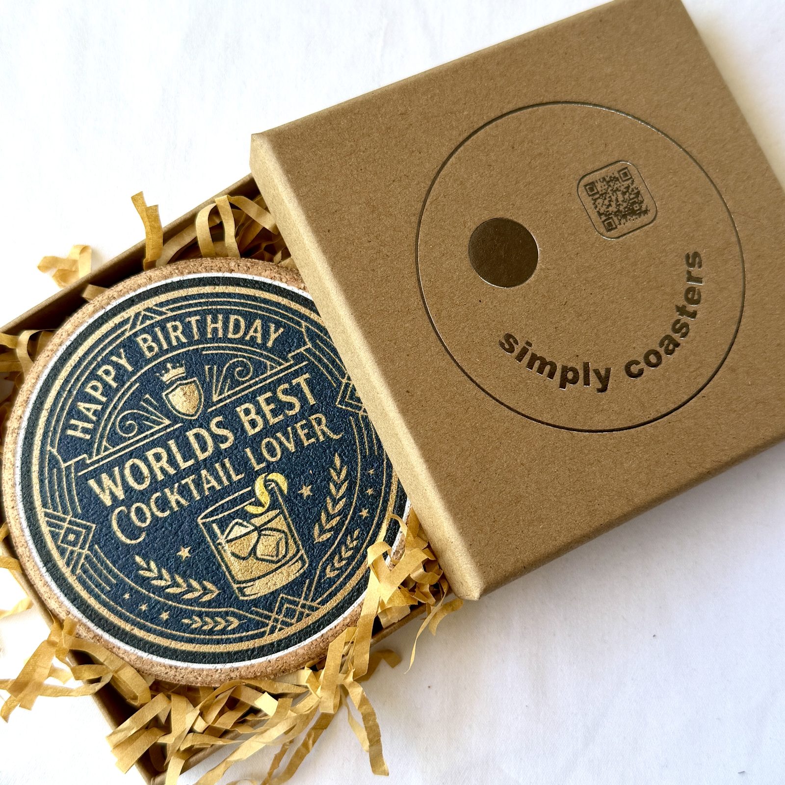 Cocktail Lover — For Him birthday coaster in Simply Coasters branded Kraft gift box