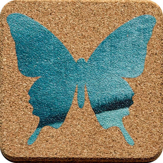 Teal Wash Butterflies 1 (Square) — designer art coaster on premium cork