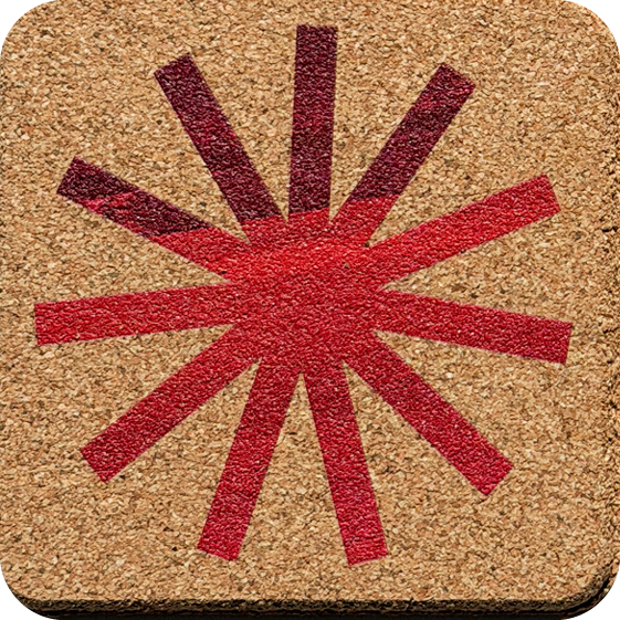 Crimson Wash Sunburst 3 (Square) — designer art coaster on premium cork