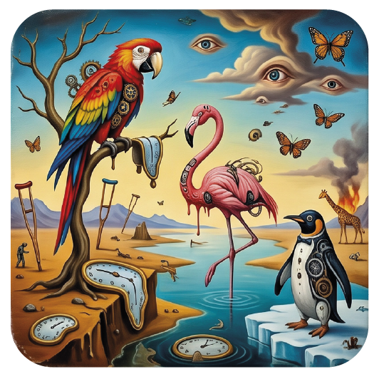 Parrot, Flamingo & Penguin coaster design