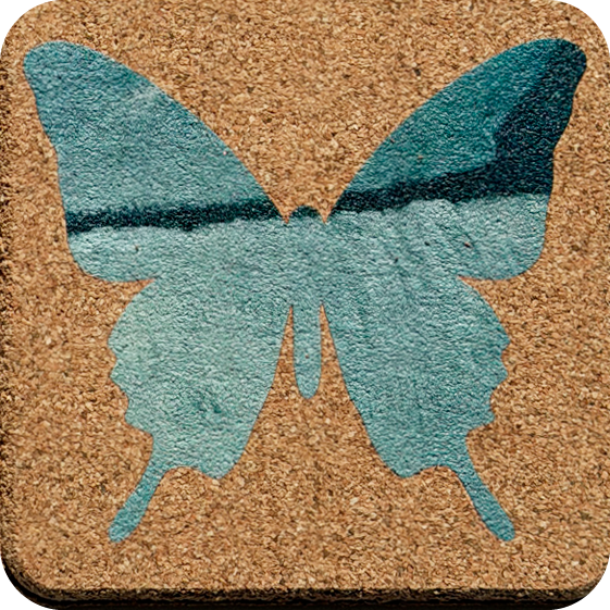 Teal Wash Butterflies 3 (Square) — designer art coaster on premium cork