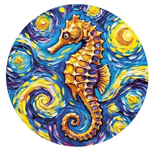 Van Gogh Seahorse 03 — Van Gogh-style cork coaster