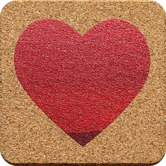 Crimson Wash Hearts 4 (Square) — designer art coaster on premium cork