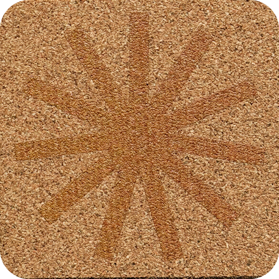 Burnt Ochre Sunburst 3 (Square) — designer art coaster on premium cork