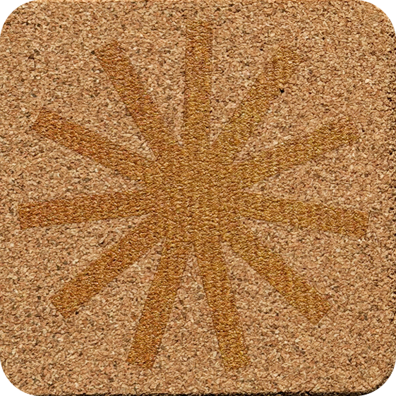 Burnt Ochre Sunburst 4 (Square) — designer art coaster on premium cork