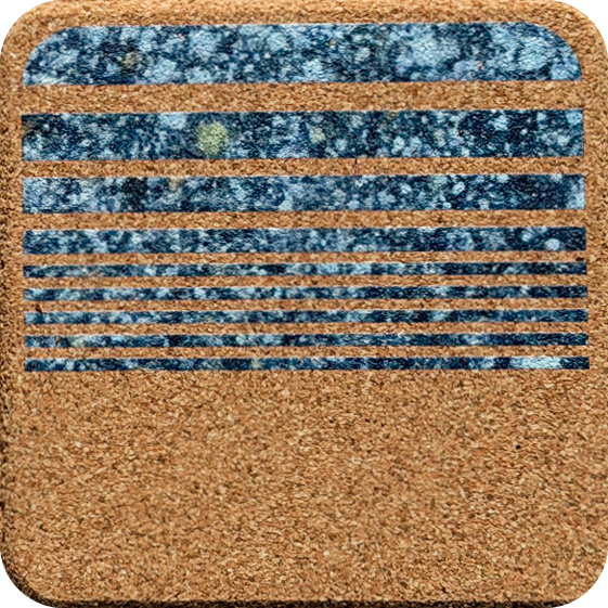 Green & Blue Splatter Lines 1 (Square) — designer art coaster on premium cork