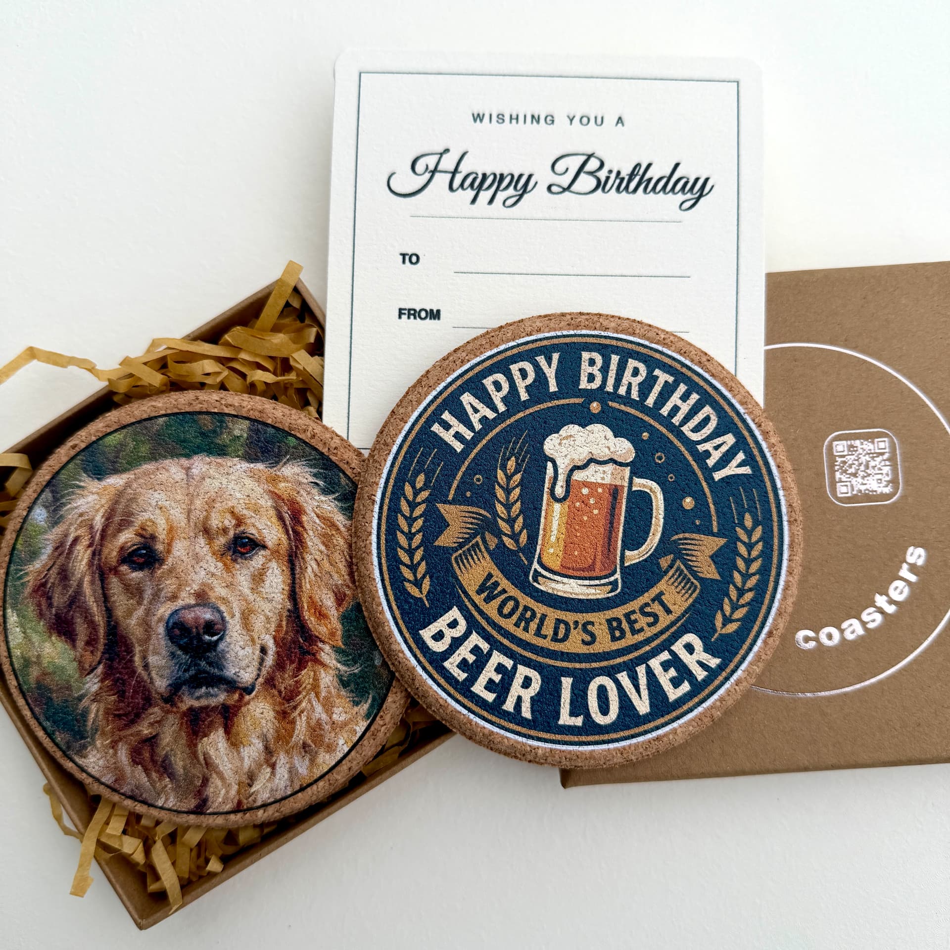 Birthday coaster gift box with card and add-on coaster 3