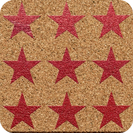 Crimson Wash Stars 1 (Square) — designer art coaster on premium cork