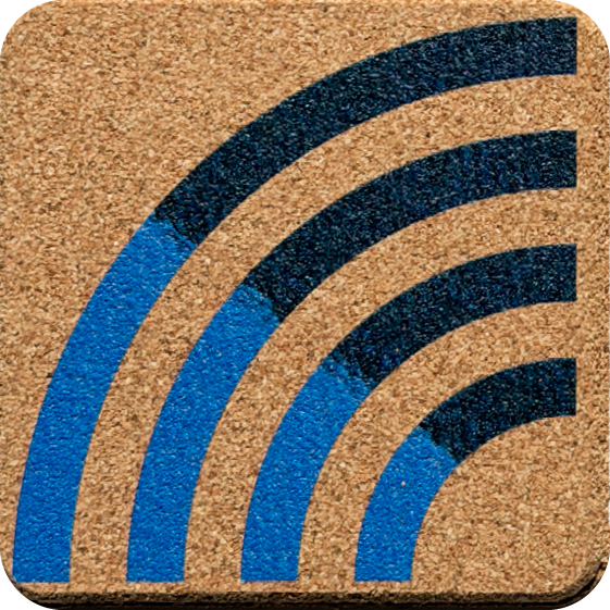 Blue Rainbows 4 (Square) — designer art coaster on premium cork