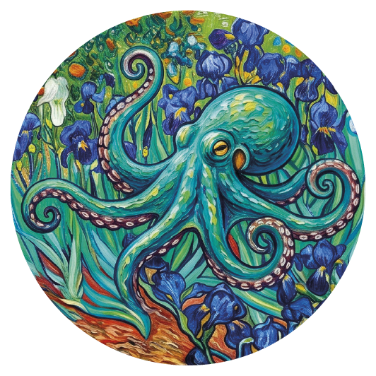 Van Gogh Octopus 03 — Van Gogh-style cork coaster