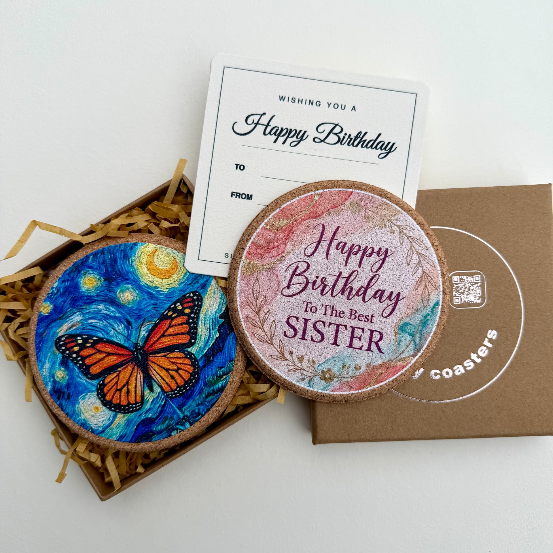 Birthday coaster gift box with card and add-on coaster 2
