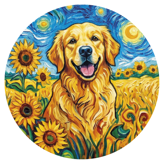 Van Gogh Golden Retriever — Van Gogh-style cork coaster