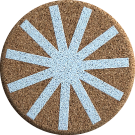 Sunburst Blue (Round) — scandi geometric cork coaster