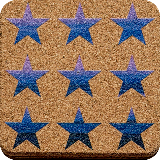 Purple Pallet Stars 2 (Square) — designer art coaster on premium cork