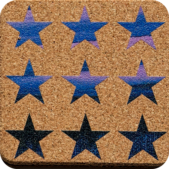 Purple Pallet Stars 4 (Square) — designer art coaster on premium cork