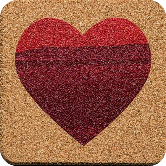 Crimson Wash Hearts 1 (Square) — designer art coaster on premium cork