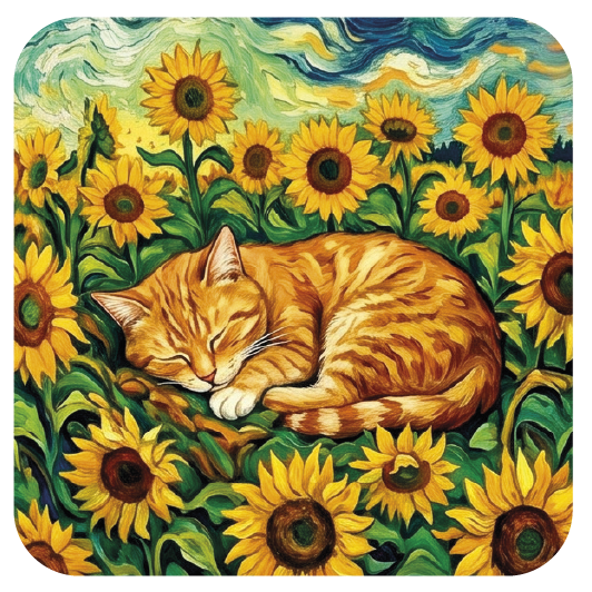 Van Gogh Cat 02 — Van Gogh-style cork coaster
